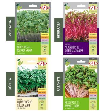 Imagem de Kit 4 Sementes Microverdes Horta Em Casa Jardins Vasos (Mostarda, Beterraba, Rabanete, Rúcula)