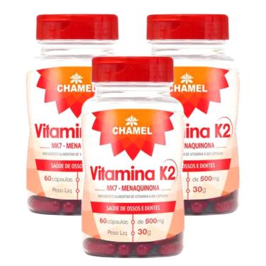 Imagem de Vitamina K2 MK7 Menaquinona  - 3 Frascos de 60 cápsulas de 500 mg   Chamel