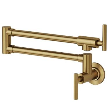 Imagem de GRANDJOY Elegante torneira de enchimento de panela de montagem na parede de 63 cm, alto fluxo para enchimento rápido, válvulas duplas, rotação de 360°, design dobrável com economia de espaço, ouro