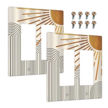 Imagem de Wmhusu Capas de tomada Boho Sol Bege Minimalista Abstrata 2 Gang Tampa de Interruptor de Luz Duplo Rocker Placa Decorativa GFCI Receptáculo Placa Elétrica para Banheiro Quarto (pacote com 2)
