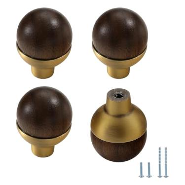 Imagem de Evionlin Puxadores de armário de madeira redondos de nogueira de liga de zinco de 2,9 cm, 4 peças, maçanetas de gaveta de cômoda de cozinha em bronze escovado