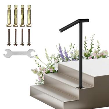 Imagem de Corrimão para escada de 1 a 2 degraus ao ar livre - trilhos de metal resistente para idosos - corrimão de poste único revestido com pó - corrimão de ferro forjado de 98 cm A para varanda de concreto