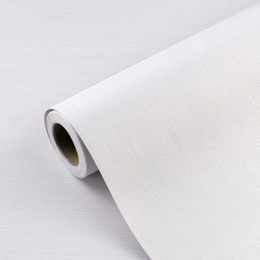 Imagem de HorryHaus Papel de parede Grasscloth Peel and Stick, 39.9 cm x 599.4 cm Tecido de vinil impermeável autoadesivo de linho sintético, papel de contato branco, papel de parede para cozinha, prateleira