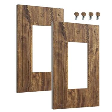 Imagem de Wmhusu Capa de tomada marrom rústica madeira Westen Country 1 Gang placa de parede única interruptor de luz decorativa GFCI receptáculo placa elétrica para decoração de cabana de fazenda (pacote com 2