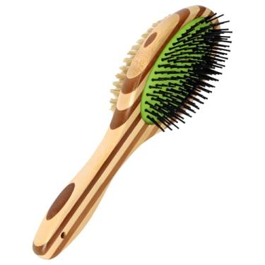 Imagem de Escova de cuidados para animais de estimação com cabeça de massagem de silicone e bambu, dupla face para cães e gatos