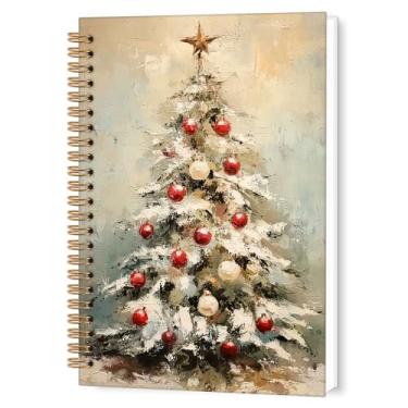 Imagem de TWRVI Caderno espiral vintage de Natal, pinheiro, universitário, para material escolar, escritório, retrô, neutro, colorido, 14 x 20 cm, 164 páginas