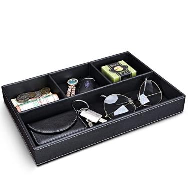 Imagem de GORESE Bandeja de couro sintético para homens, bandejas empilháveis de joias, bandeja organizadora de gavetas, organizador de mesa de cabeceira para homens, bandeja EDC para chave, carteira, óculos de