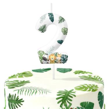 Imagem de Velas de aniversário de animais selvagens para bolo, velas número 2, decorações de aniversário, suprimentos de festa, topo de bolo safári na selva para decorações de festa temática para meninos e