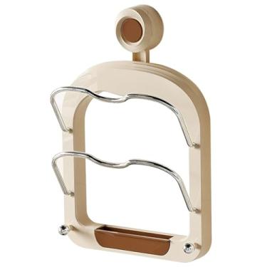 Imagem de Organizador de tampa de panela com gancho de sucção, montado na parede, armazenamento de 2 camadas para utensílios de cozinha, marrom