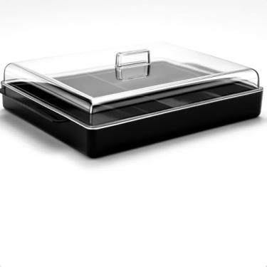 Imagem de Porta Frios Duplo Com Tampa Resistente Pote Organizador Para Geladeira Com Divisória Bonito E Prático Presunto E Queijo(PORTA FRIOS PRETO)