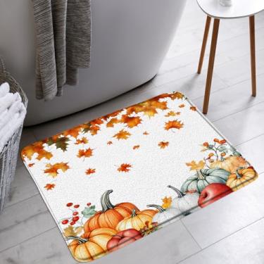 Imagem de STKKST Tapete de banho de abóbora outono dia de ação de graças colheita folhas de bordo rústico casa de banho casa de banho tapetes de chão tapete decoração de vaso sanitário, 45,7 x 76,2 cm