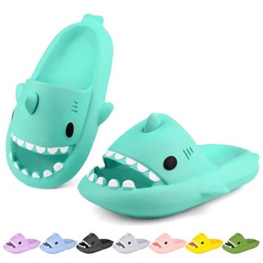Imagem de LUYOO Chinelos infantis com nuvem de tubarão | Sandálias para meninos e meninas | Chinelos de praia infantis | Chinelo de peixe juvenil para banho de piscina, Verde menta, 10-11 Little Kid