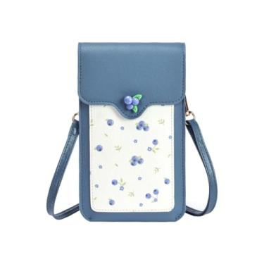 Imagem de Linda bolsa transversal para celular feminina de couro para celular com tela sensível ao toque com bloqueio de RFID, Azul, Medium, Tendência