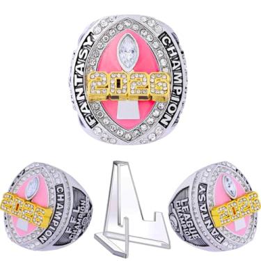 Imagem de Anel de campeonato de futebol de fantasia 2026 Heavy FFL Champion Troféu anel de prêmio para vencedor da liga de futebol de fantasia (anel e suporte juntos, tamanho 11)