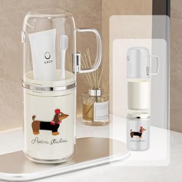 Imagem de Estojo de escova de dentes de viagem com adesivo decorativo 3 em 1, suporte de escova de dentes e capa de pasta de dentes, recipiente portátil para acampamento, viagem de negócios, banheiro, branco