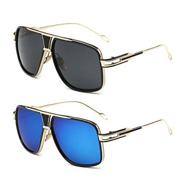 Imagem de GOBIGER Óculos de sol aviador para homens, 100% de proteção UV, armação de liga metálica com estojo, Pacote com 2/lentes cinza + lente azul espelhada, Medium