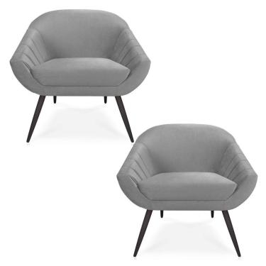 Imagem de Kit 02 Poltronas Giovana Veludo Cinza Pés Palito De Ferro