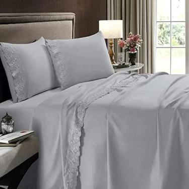 Imagem de Jogo de Cama Queen Buettner Sonata Renda Florine Liso 4 Peças Cinza