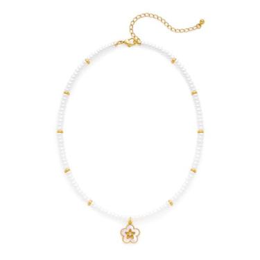 Imagem de LILIE&WHITE Colar de imitação de pérolas para mulheres, colar clássico com pingente de flor, colares modernos, joias boêmias, presente