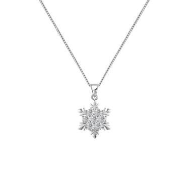 Imagem de NewZenro Colar feminino delicado de floco de neve de Natal, minimalista, banhado a prata, brilhante, com pingente de flor, corrente ajustável, joia moderna para festas festivas, melhores amigas