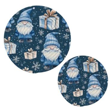 Imagem de Blueangle 2 peças de suporte de panela de gnomos fofos - conjunto de pegadores de panela de tecido redondo - almofadas quentes trançadas de algodão - porta-copos - tapetes de mesa para cozinhar e