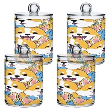 Imagem de ATTX Lindo dispensador de suporte Corgi Qtip para bola de algodão, cotonete, frasco de boticário transparente, decoração de casa, pote de armazenamento de cozinha, pacote com 4 (450)