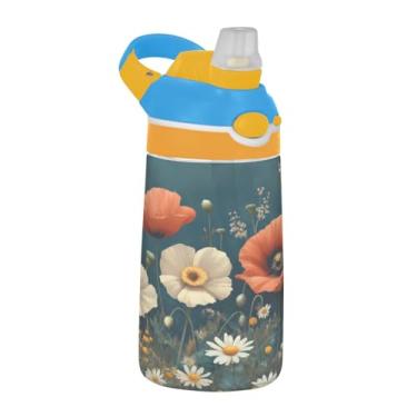 Imagem de Blueangle Garrafa de água floral vermelha de 473 ml, garrafa de viagem e esportes Tritan reutilizável com canudo e design de tampa de bico pop-up (43)