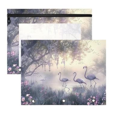 Imagem de SEHANY Pasta de lápis flamingo rosa com 3 anéis - bolsa de documentos com zíper tamanho A4 com janela transparente para sala de aula, escritório, 2 peças