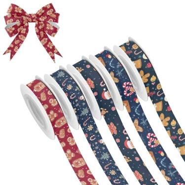 Imagem de SEHANY 5 rolos de fita de Natal 0,59 polegadas 5 jardas fitas de tecido de gengibre de Natal fitas de cetim festivas fitas decorativas de Natal para embrulho de presente faça você mesmo artesanato