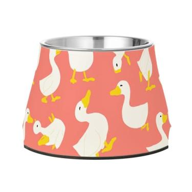 Imagem de SEHANY Tigelas fofas para cães de pato antiderrapante de aço inoxidável com fundo de borracha que evita a queda, 2,3 tigelas quadriculadas para comida e água para cães e gatos