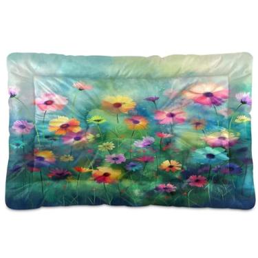 Imagem de SEHANY Cama para cães e gatos com flores silvestres coloridas com fundo antiderrapante, cama de canil, colchão macio para animais de estimação, lavável para cães pequenos, médios e grandes, gatos, 91