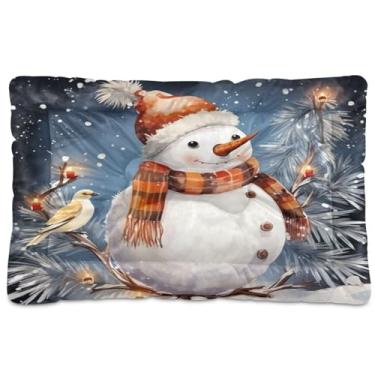 Imagem de Blueangle Cama para cães pequenos com boneco de neve de Natal, ultramacia, confortável, retangular para animais de estimação, 61 x 45 cm (107)