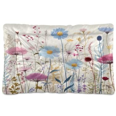 Imagem de SEHANY Cama para cães e gatos com flores silvestres coloridas com fundo antiderrapante, cama de canil, colchão macio para animais de estimação, lavável para cães pequenos, médios e grandes, gatos