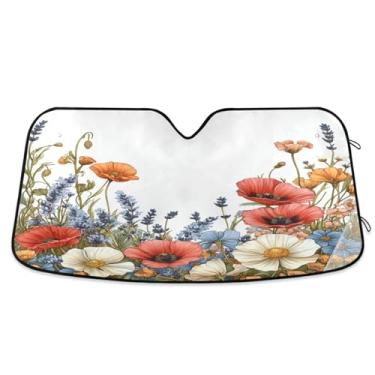 Imagem de ATTX Elegant Wildflowers para-sol para para-brisas de carro 139.7 cm x 70.1 cm Protetor solar universal com proteção UV, persiana de janela frontal automática dobrável para caminhões Sedans SUVs #783