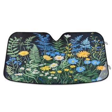 Imagem de ATTX Para-brisa de carro Wildflower 134.6 cm x 59.7 cm Protetor solar universal com proteção UV, persiana de janela frontal automática dobrável para sedãs SUVs caminhões #330