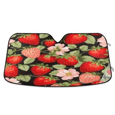 Imagem de ATTX Para-brisa de carro padrão morango 144.8 cm x 80.0 cm escudo solar universal com proteção UV, persiana de janela frontal automática dobrável para Sedans SUVs caminhões #68