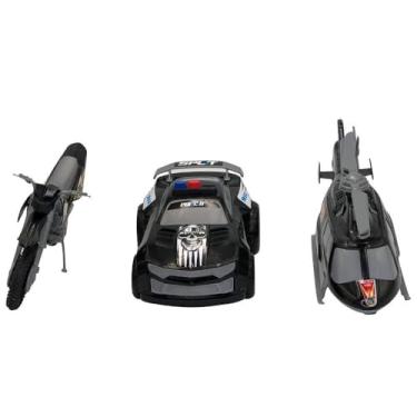 Imagem de Kit de Brinquedo de Polícia com Carro, Moto e Helicóptero, Preto, Polipropileno, 3 Veículos, para Crianças acima de 3 Anos