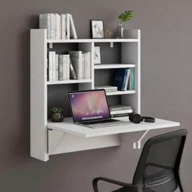 Imagem de Escrivaninha Mesa Dobrável com Estante Branco - JPF Móveis