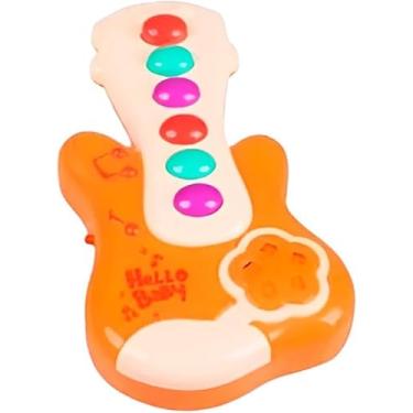 Imagem de Mini Guitarra Infantil Musical com Luz e Sons – Brinquedo Educativo para Bebês e Crianças | Estimula Coordenação, Ritmo e Criatividade (Laranja)