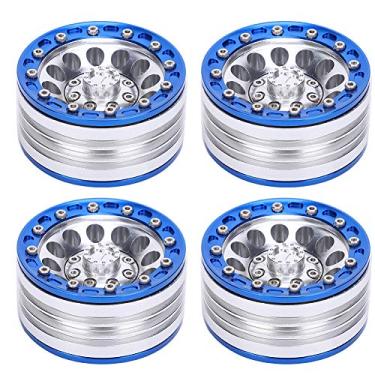 Imagem de Ainoli 4 peças de cubo de roda de metal universal acessórios para carro RC adequados para crawler 1/10 RC 1,9 polegadas (azul+prata)