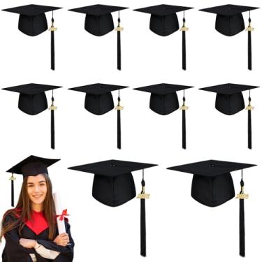 Imagem de DRABPOI 10 peças de boné de formatura preto com borla 2026 ajustável chapéu de formatura adulto para mulheres e homens, suprimentos de formatura, acessório de vestido extravagante, adereços de foto