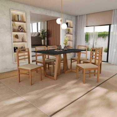 Imagem de Conjunto Sala De Jantar Elisa Em Madeira Maciça 6 Cadeiras Boucle Bege