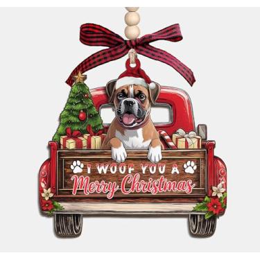 Imagem de Enfeite de madeira I Woof You A Merry Christmas – Caminhão de Natal com cachorro boxer, enfeite de lembrança de madeira em 3 camadas, presentes para mulheres, homens, amantes de animais de estimação e