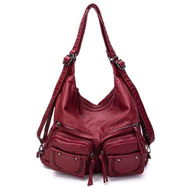 Imagem de PAIRBIRDS Bolsa de Ombro Feminina Grande Bolsa Hobo Bolsa Tote Bolsa Crossbody Mochila (Vinho Tinto)