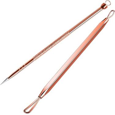 Imagem de 2 ferramentas de remoção de cravos, extrator de comedão, ferramenta de extração de espinhas, removedor de cabeça preta para rosto - ouro rosa