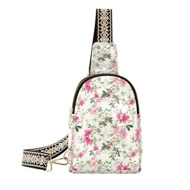 Imagem de CEBUGI Bolsa tiracolo feminina com estampa floral, bolsa tiracolo de couro, bolsa de peito para caminhadas, viagens ao ar livre