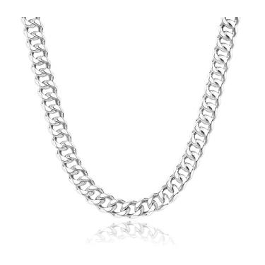 Imagem de WomenGifts Colar de corrente de elos cubanos para mulheres, aço inoxidável banhado a ouro 14K, não mancha e à prova d'água, delicado a grosso (3,5 a 11 mm de largura, 35 a 45 cm de comprimento), joia
