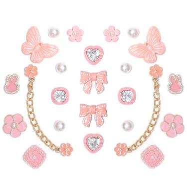 Imagem de Eooberr 22 peças pingentes de strass com pérolas brilhantes com 2 correntes de sapato brilhantes, letra LOVE Queen, pingentes de decoração de sapatos para sandálias de tamanco femininas e meninas