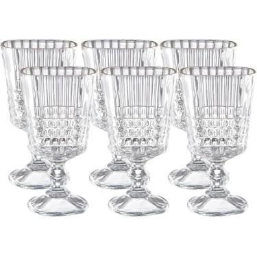 Imagem de Conjunto 6 Taças de Vinho/Água 360ml em Vidro Listrado Âmbar ou Transparente – Design Elegante, Alta Resistência, Ideal para Jantar, Bebidas, Festas e Mesa Posta (Transparente)