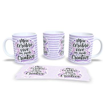 Imagem de Caneca Cerâmica com Frase Motivacional em Português, Design Geométrico Azul e Branco, 325ml (22816)